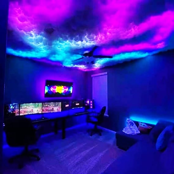 Cloud LED Lights Fluffy Cotton Ceiling Clouds with RGB Music Sync, Multi-Color Changing Light Strips for Atmosphere Night Light in Bedroom, Party, or Gaming Room