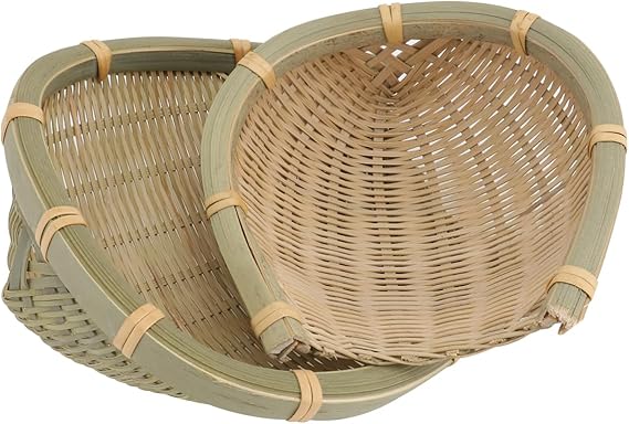 Zerodeko Handmade Bamboo Woven Storage Basket 2-Pack Natural Rustic Decorative Organizer for Kitchen Dining and Home Use 5.51X5.51X2.16In