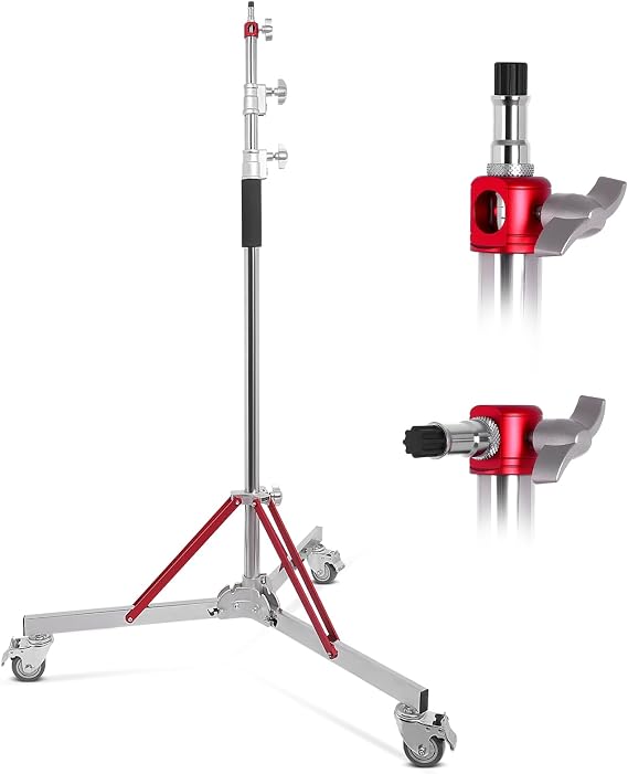 Heavy Duty Light Stand with Casters,10ft/305cm Adjustable Light Stand with Stainless Steel