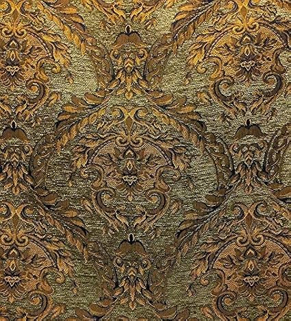 Luxury Chenille Upholstery Fabric by The Yard, Gold Olive Damask Pattern, Heavyweight Soft Durable Fabric for Sofa, Chairs, Drapery & Home DecorOlive(Sage)/Gold