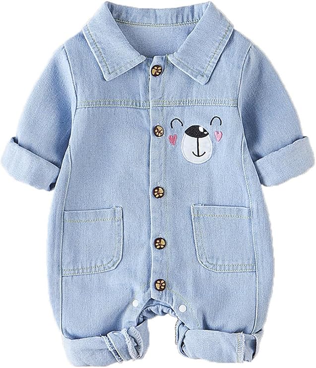 Newborn Baby Girls Boys Long Sleeve Denim Jeans bodysuit Spring Autumn Jumpsuit Romper Outfit Clothes