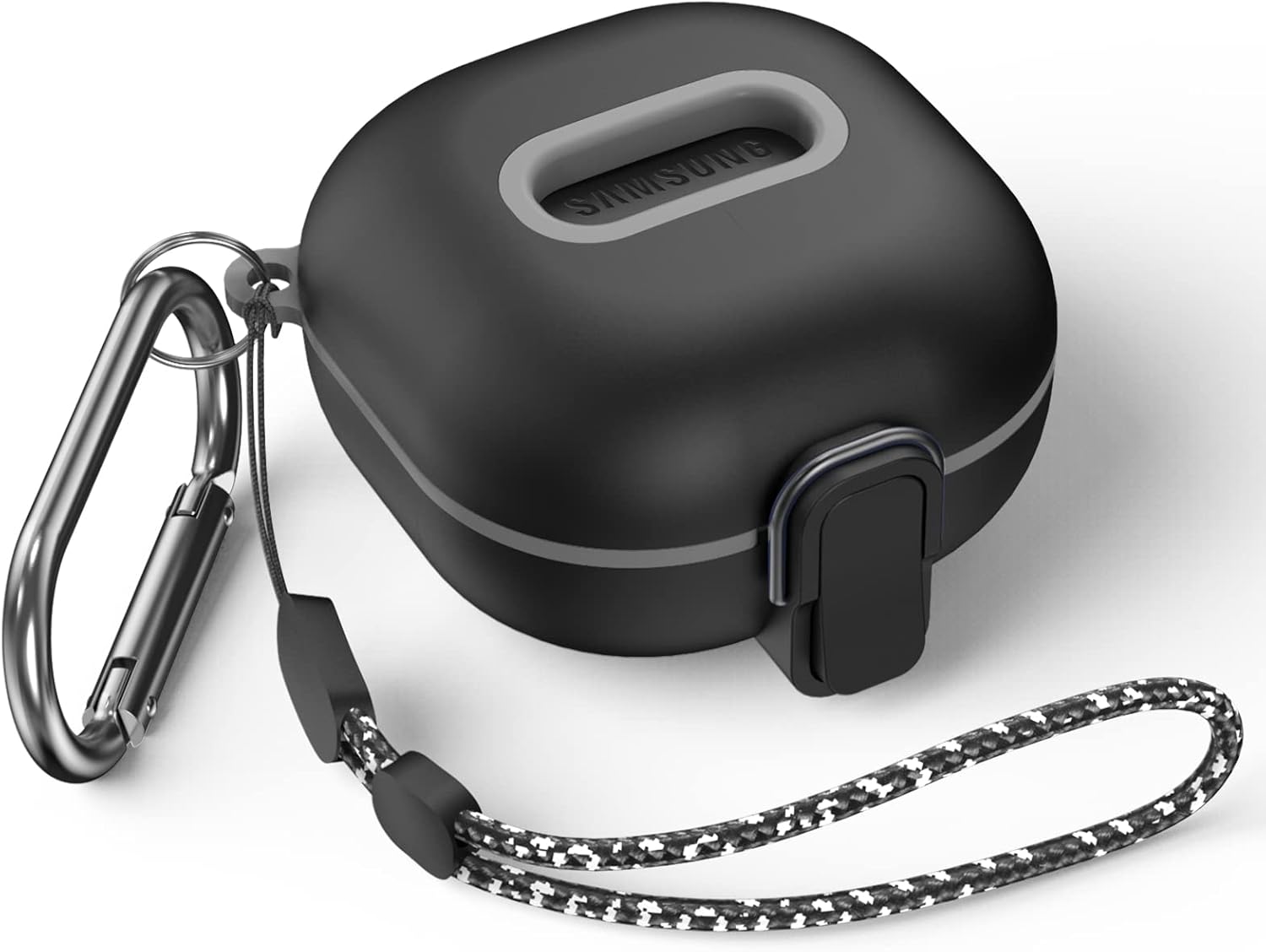 Secure Lock Case for Samsung Galaxy Buds 2 Pro/Galaxy Buds 2/Galaxy Buds Pro/Galaxy Buds Live, WOFRO Shock-Absorbing Protective Cover TPU Hard Shell with Lanyard and Keychain[One-Click pop] (Black)