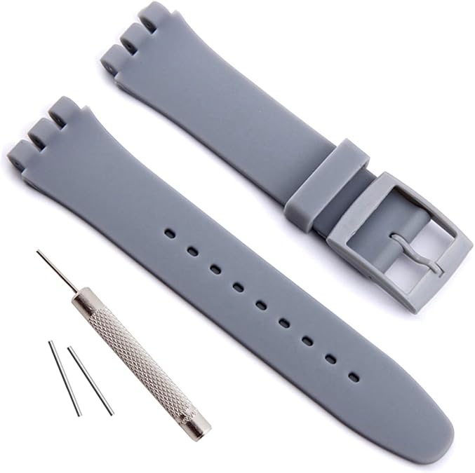 Silicone Rubber Watch Strap/Watch Band Replacement for Swatch (17mm 19mm 20mm) (17mm, Grey)