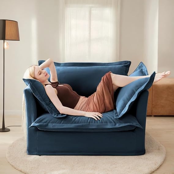 Boneless Couch Oversized Sofa - Elegant Bubble Couch with Removable Soft Cushions, High-Back Pillows, Breathable Chenille Fabric, Easy Assembly, Comfortable for Living Room or Bedroom (Blue)