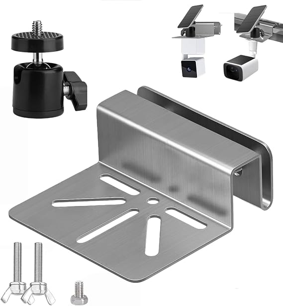 No Drill Gutter Camera Mount, Stainless Steel Anti-Rust Solar Security Camera Bracket 360° Adjustable, Compatible with eufy SoloCam S340/S220, Arlo Pro, Tapo C425, AOSU PTZ IP Cameras