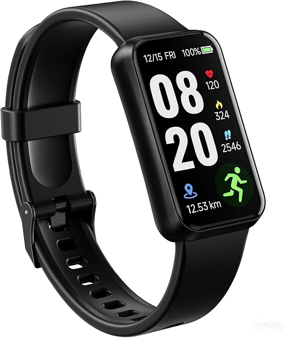 Fitness Trackers147 OLED Display5ATM IP68 Wasserdicht Fitnessuhr Armband Aktivitätstracker mit 24h Herzfrequenz Schlaf Schrittzähler Smartband Herren Damen Uhr Sportuhr (Schwarz)