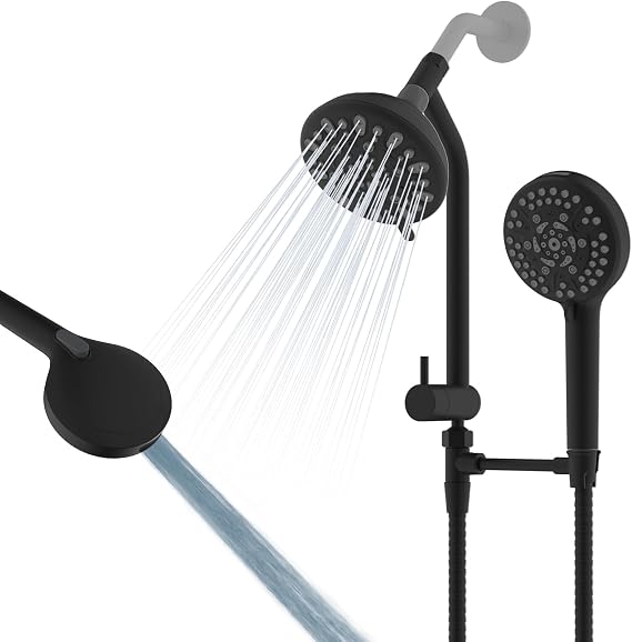 Dual Handheld Shower Head Combo, 3-Way High Pressure 10-Setting Handheld Shower & Rain Shower Separately or Together, 2 in 1 Showerhead with Stainless Steel Hose, Matteblack