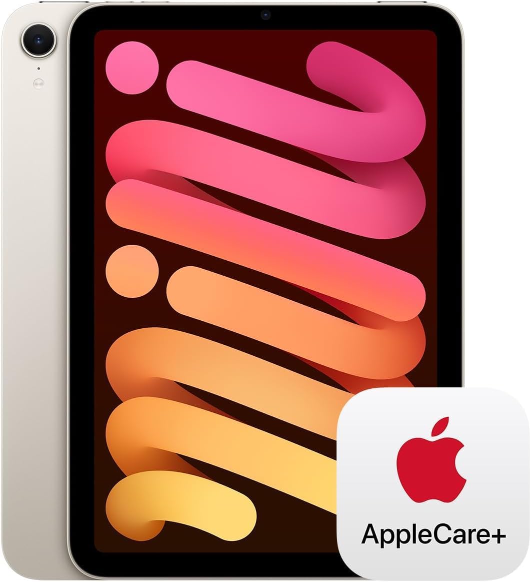 Apple iPad miniA17 Pro: Apple Intelligence, 8.3 Liquid Retina Display, 512GB, Wi-Fi 6E, 12MP Front Camera12MP Back Camera, Touch ID, All-Day Battery ‒ Starlight  2 Year Extension AppleCare for iPad Mini A17 Pro