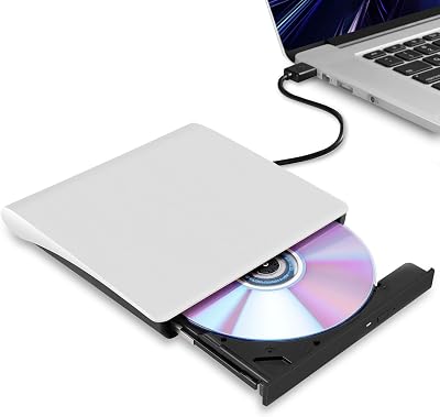 External CDDVD Drive for Laptop, USB 3.0 Ultra-Slim Portable Burner Writer Compatible with Mac MacBook ProAir iMac Desktop Windows 7810XPVista White
