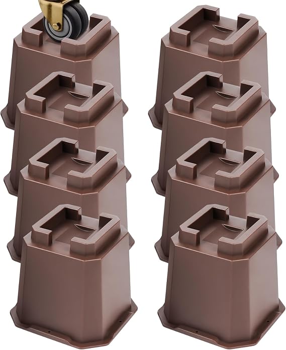 Adjustable Bed Furniture Risers Elevation in Heights Heavy Duty Risers for Both Posts and Wheels of Furniture Sofa Bed Couch Table (Brown 8 Pack, 5 Inch)