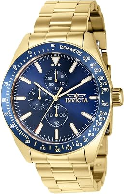 Invicta Aviator Men 45mm Stainless Steel Gold Blue dial VH67 Quartz