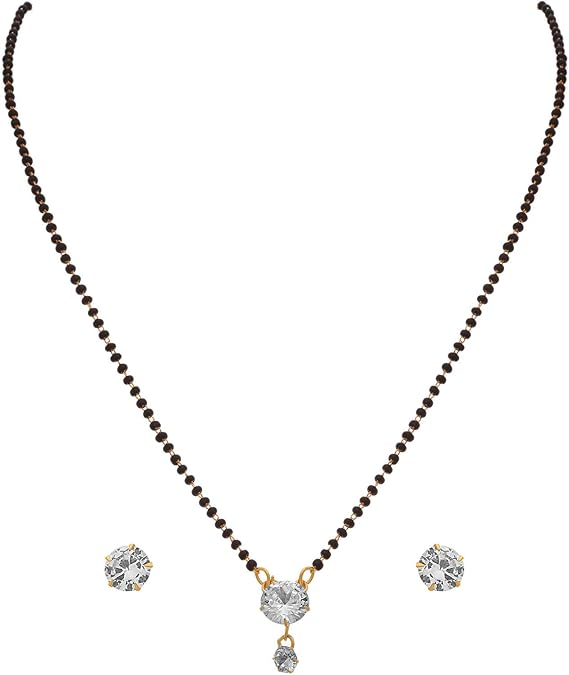 Jewar Mangalsutra Indian Wedding Bridal Ad Cz Color Stones Gold Plated Pendant Tanmaniyam Nallapusalu Black Beads Chain Bollywood Faux Jewelry Women