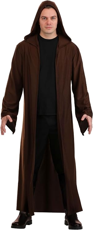 Star Wars Jedi Robe Costume for Men - Hooded Brown Cloak with Wide Sleeves for Adults - Officially Licensed