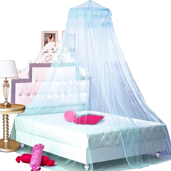 BCBYou Princess Bed Canopy for Girls, Lace Dome, Twin to Queen (Light Blue)