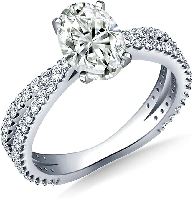 VINSON 1.5 Ct Oval Cut Moissanite White Gold Plated Silver Ring for Engagement Gift