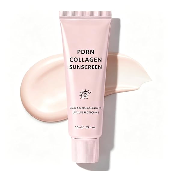 PDRN Collagen Sunscreen SPF 50 Broad Spectrum for Face, No White Cast Moisturizer with SPF, Lightweight Non-Greasy Hydrating Face Sunscreen for Women and All Skin Types Daily Skincare Routine (1Pack)