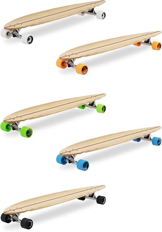 Two Bare Feet 'The Chuck' 44" Pintail Bamboo Longboard Skateboard – 8-Ply Maple/Bamboo Complete Cruiser with 70mm Wheels & ABEC 7 Bearings