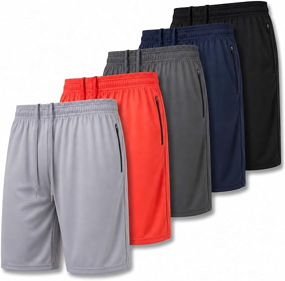 Ultra Performance Mens 5 Pack Athletic Running Shorts, Loose fit Basketball Gym Workout Shorts for Men with Zippered Pockets