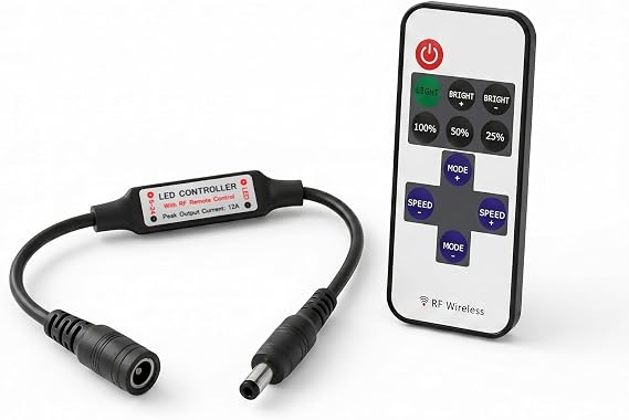 11 Key Wireless LED Controller with RF Remote, 5-24V 12A LED Strip Dimmer