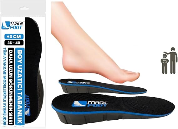 Magicfoot 3 Cm Boy Uzatıcı Tabanlık Ünisex Geliştirilmiş Tüm Ayakkabılarda Uyumlu Gizli Boy Yükseltici (36-40)