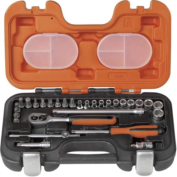Bahco S290 Socket Set 29 Piece | 1/4in Drive Metric Socket Kit | 29 piece socket set | Chrome vanadium construction | Dynamic Drive sockets | Compact workshop kit
