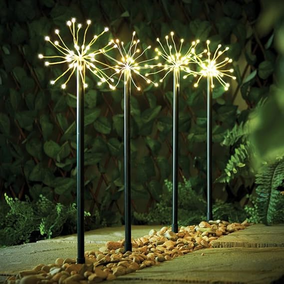 Taylor & Brown 4 Pack 160 LED Warm White Starburst Christmas Pathway Lights, Firework Path Decorations, Outdoor Garden Stake Lighting, 50cm Tall, Mains Powered [Energy Class A]