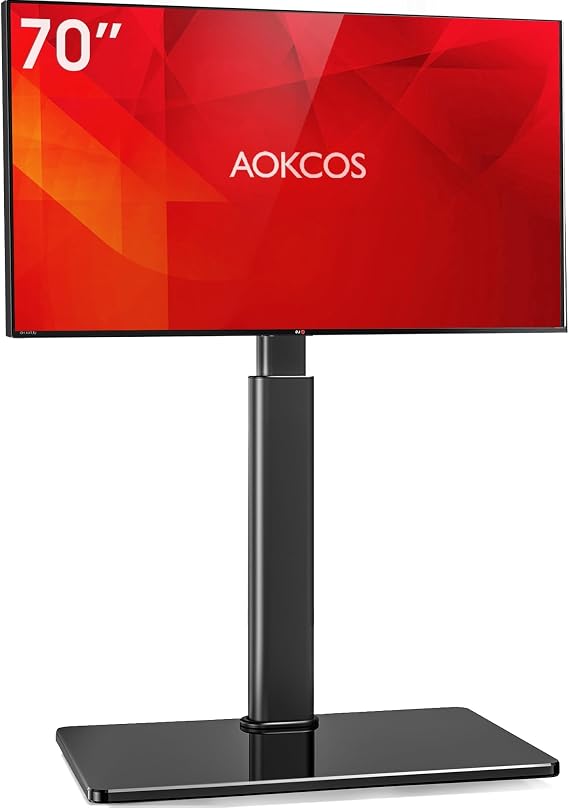 AOKCOS TV Stand Floor Stand Height 1350 mm for 32-55 65 70 Inch TVs Tilting Swivelling & Height-Adjustable TV Stand Universal TV Stand Max VESA 400 x 400 mm 40 kg (Black)