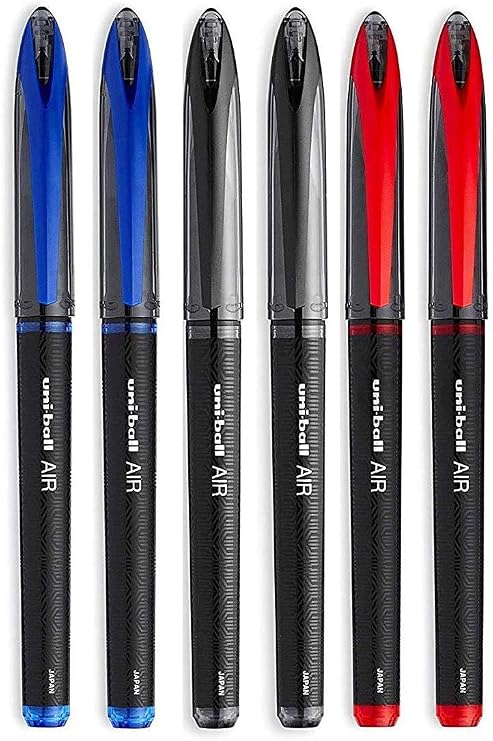 Uni-Ball AIR Micro - 0.5mm Fine Rollerball - Pack of 6 Pens - 2 Black, 2 Blue and 2 Red (BusinessCollors), Packing may vary