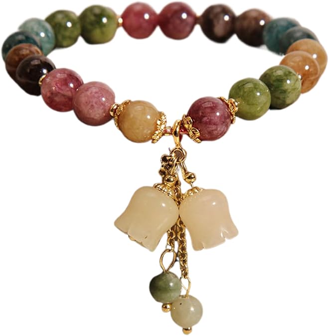 Crystal Bracelet for Women Gift Handmade Red & Green Bead Handmade Lily of the Valley - Stress Relieve Botanical Style with Artificial Carve - Exquisite Packaged Bracelet