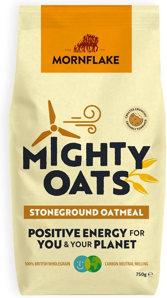 Mornflake - Mighty Oats Stoneground Medium Oatmeal 1x 750g. High In Fibre. Perfect For Breakfast Porridge Oats, Granola and Baking. Suitable For Vegan Diet