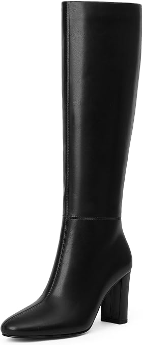 Modatope Knee High Boots for Women Chunky Heel Rounded Toe Tall Boots