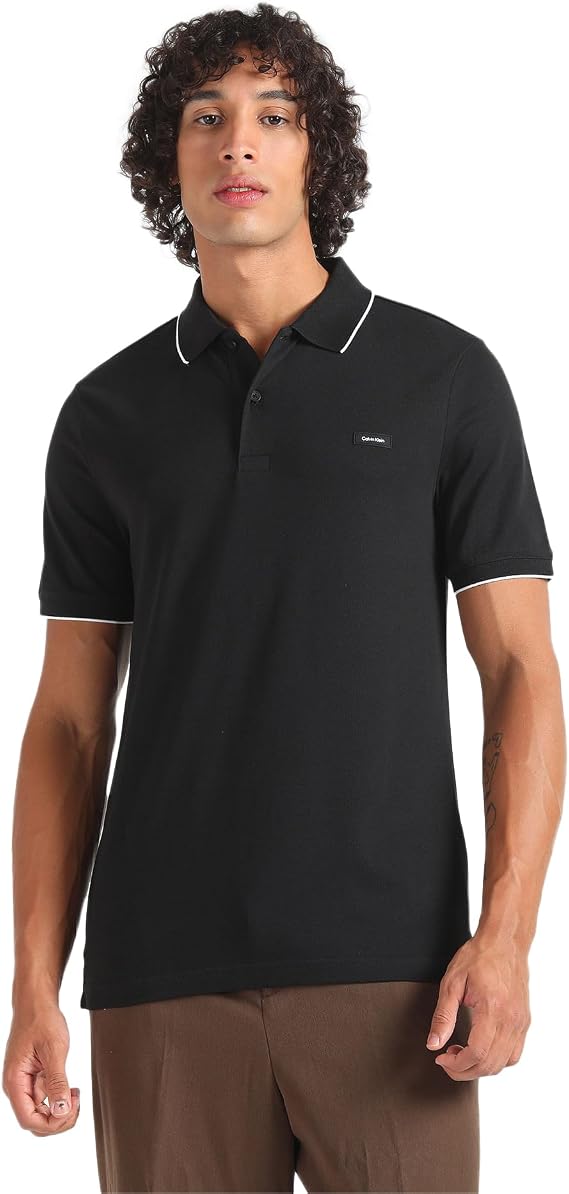 Calvin Klein Men's Stretch Pique Solid Tipped Polo