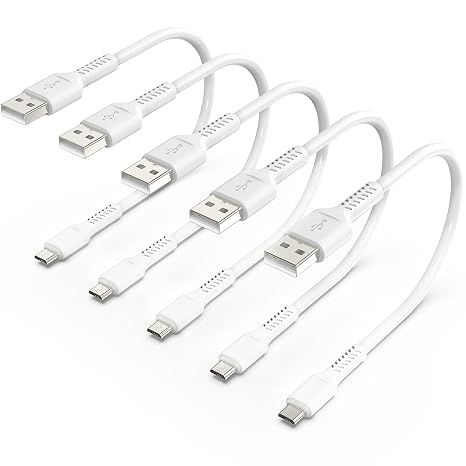 1FT Micro USB Cord, 5Pack Short Micro B Android Charging Cord USB 2.0 White | USB A to Micro Charger Cable, Android Micro USB Cable, for Samsung Galaxy S7 J7 HTC LG Kindle and Charging Station