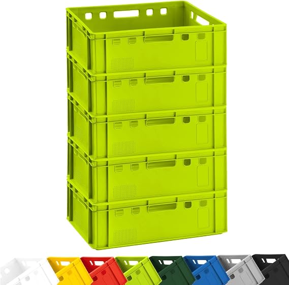 BURI Meat Box E2 60 x 40 x 20 cm Light Green Euro Box Stacking Box Set of 5 Robust BURI Butcher box made in Germany food-safe and stackable as a robust transport container for warehouses and catering