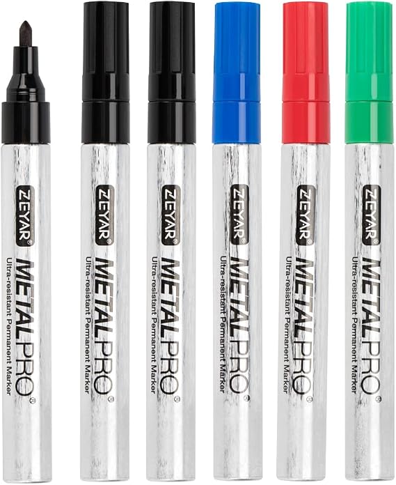ZEYAR Permanent Markers, Bullet Tip, Aluminum Barrel, Waterproof and Smear-Proof, Quick Dry- Great on Plastic,Wood,Stone,Metal and Glass for Doodling and Marking (3 Black&1 Blue&1 Green&1 Red)