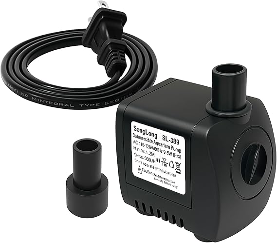 SongLong 130GPH Small Submersible Water Pump 4ft High Lift for Fountains