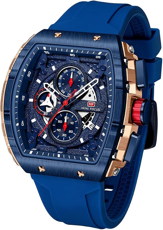MF MINI FOCUS Men's Quartz Watch Outdoor Barrel Curved Mirror Gradient Hollow Men's Watch 0399G