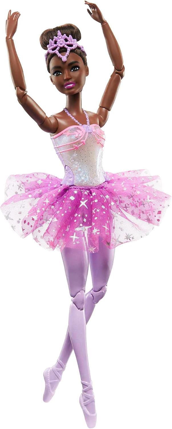 Barbie Dreamtopia Twinkle Lights Ballerina Doll with Brunette Hair & Light-Up Feature Wearing Removable Headband & Purple Tutu, HLC26
