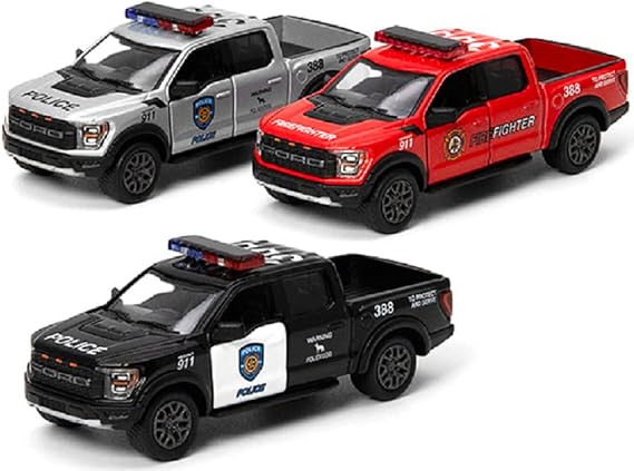 KiNSMART 2022 Ford F-150 Raptor SetOf3 1:78 Scale 3 Inch Police, Fire & Rescue