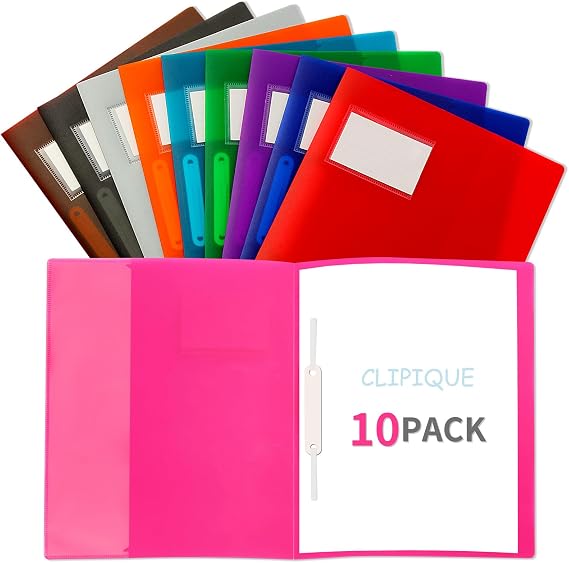 XUCHUN 10-Pack A4 Project Folders, Plastic,Report Folder for Paperwork,Multicolor