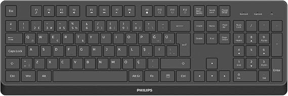 Philips SPK6368 Kablosuz Klavye - 105 Tuşlu Türkçe Q Klavye - 2.4GHz Sessiz ve Ergonomik Tasarım - 15 Metre Çekim Mesafesi - Siyah