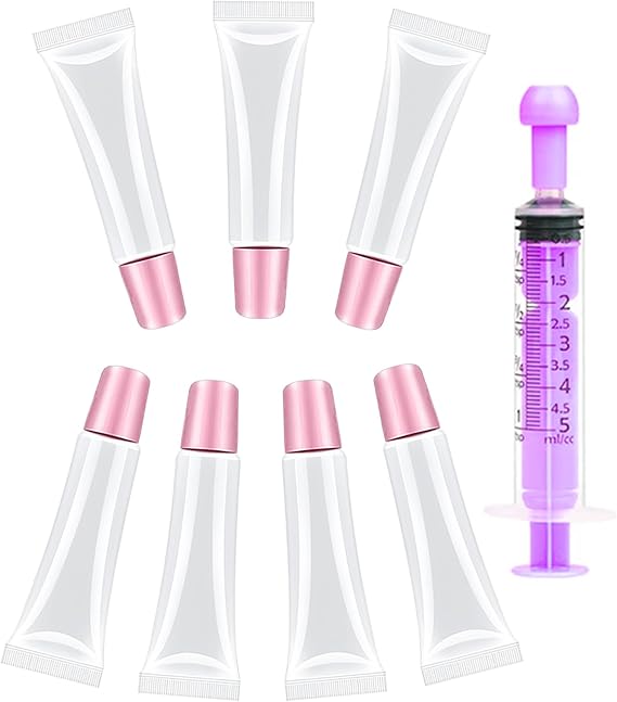 7pcs Lip Gloss Tubes - 10ml Clear Refillable Squeeze Tubes for Lip Balm and Travel Toiletries