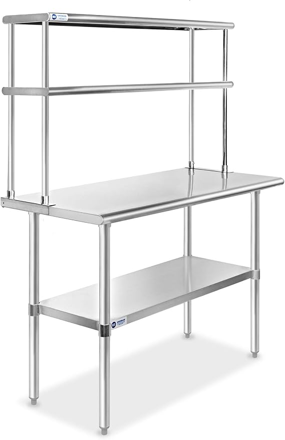 GRIDMANN NSF Stainless Steel Commercial Kitchen Prep & Work Table Plus A 2 Tier Shelf - 48 in. x 12 in.