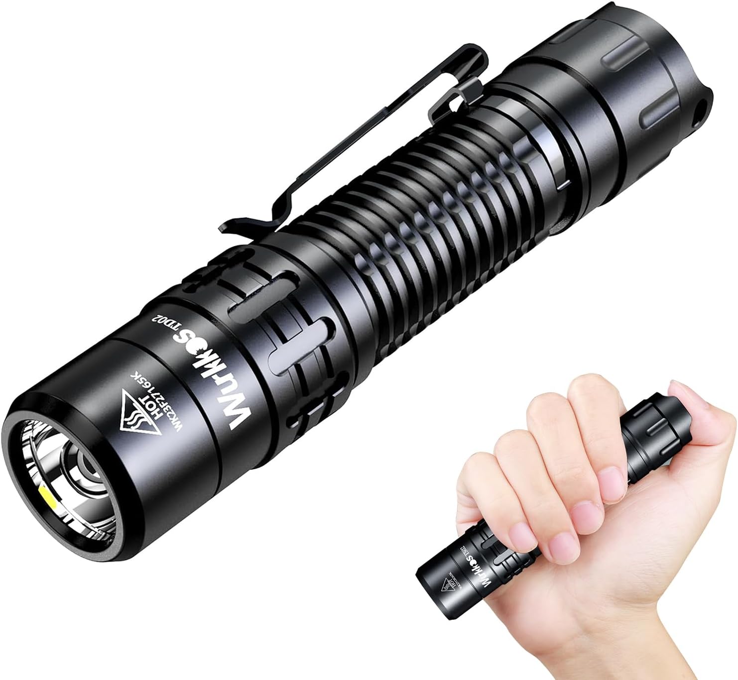 Wurkkos TD02 LED Tactical Torch Rechargeable, 2000L Super Bright mini Torches, 6 Lighting Modes EDC Flashlight, with Type C Charging Port Tail Switch for Outdoor, Power Cut, and Indoor Activities [Energy Class A]