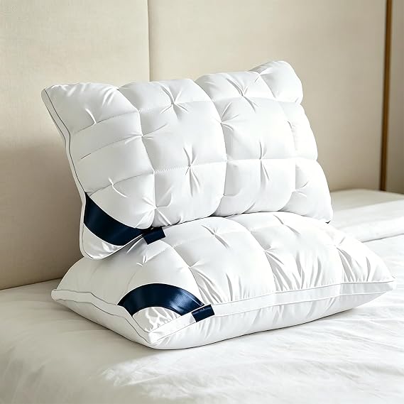 Bedding Pillows (Set of 2) Queen Size Pillow Hotel Quality Pillow (Approx 50 x 76 cm) Fluffy and Supportive - Suitable for Sides Back and Stomach Sleepers