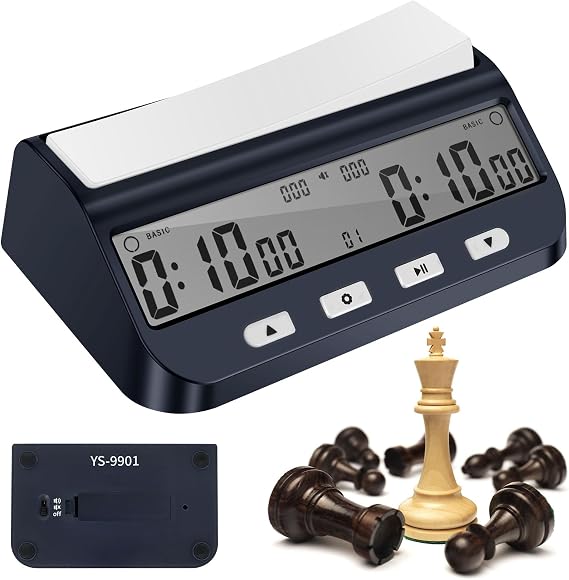Professional Chess Clock Digital Multifunctional Display Chess Timer with Bonus/Countdown/Delay Digital Chess Clocks for Home Tournaments (Blue)