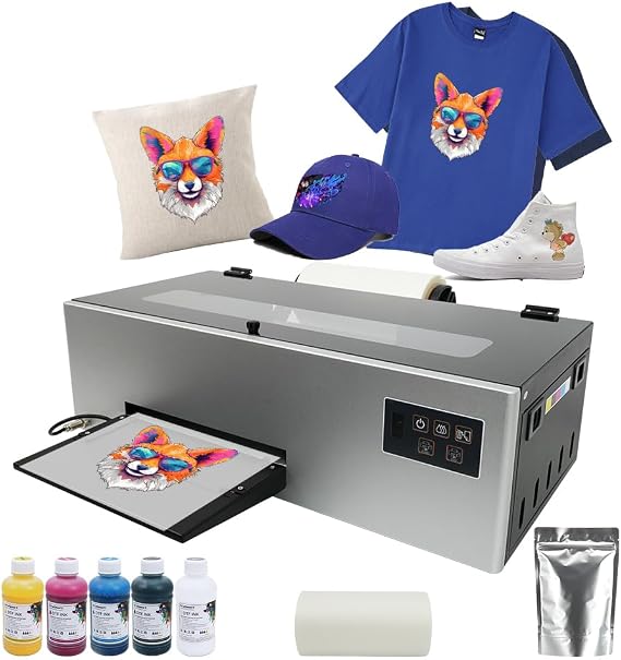 DTF Printer L805 A4 DTF Transfer Printing Machine, Direct to Film Printer with White Ink Circulation System and Semi-Automatic Cleaning, DIY Print for Multiple Fabrics (Printer+Software)