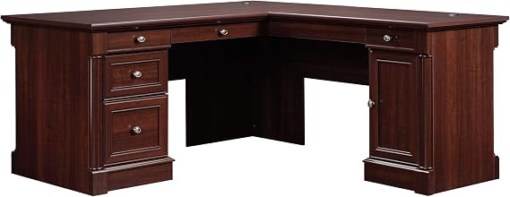 Sauder Palladia L Shaped Desk with Drawers, Office Desk with File Cabinet Storage, Cable Management, Keyboard Tray, in Select Cherry finish