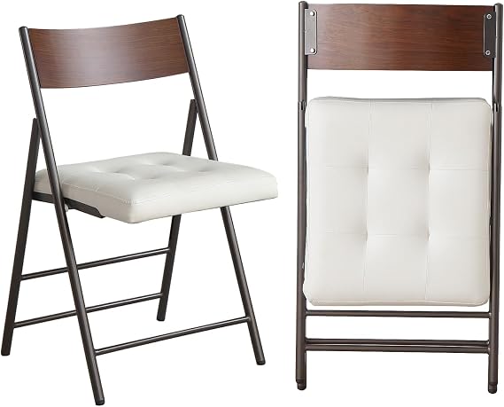 2 Pack Folding Chairs with Thick Padded Seat,Heavy Duty Steel Frame Foldable Dining Chairs with Soft Cushion Set of 2,Portable Indoor Outdoor for Home Kitchen,Office,Events,Wedding(White)