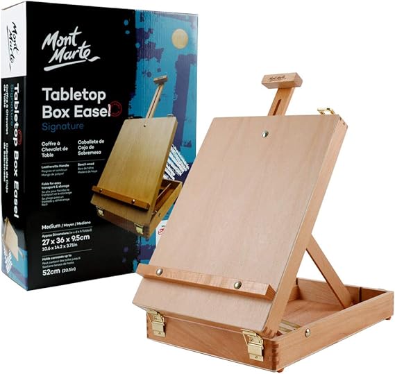 Mont Marte Adjustable Easel Wood Table Sketch Box Easels, Portable Art Easel for Painting and Drawing
